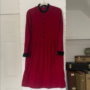 Vintage Velvet Positive Attitude Red Dress with Black Trim